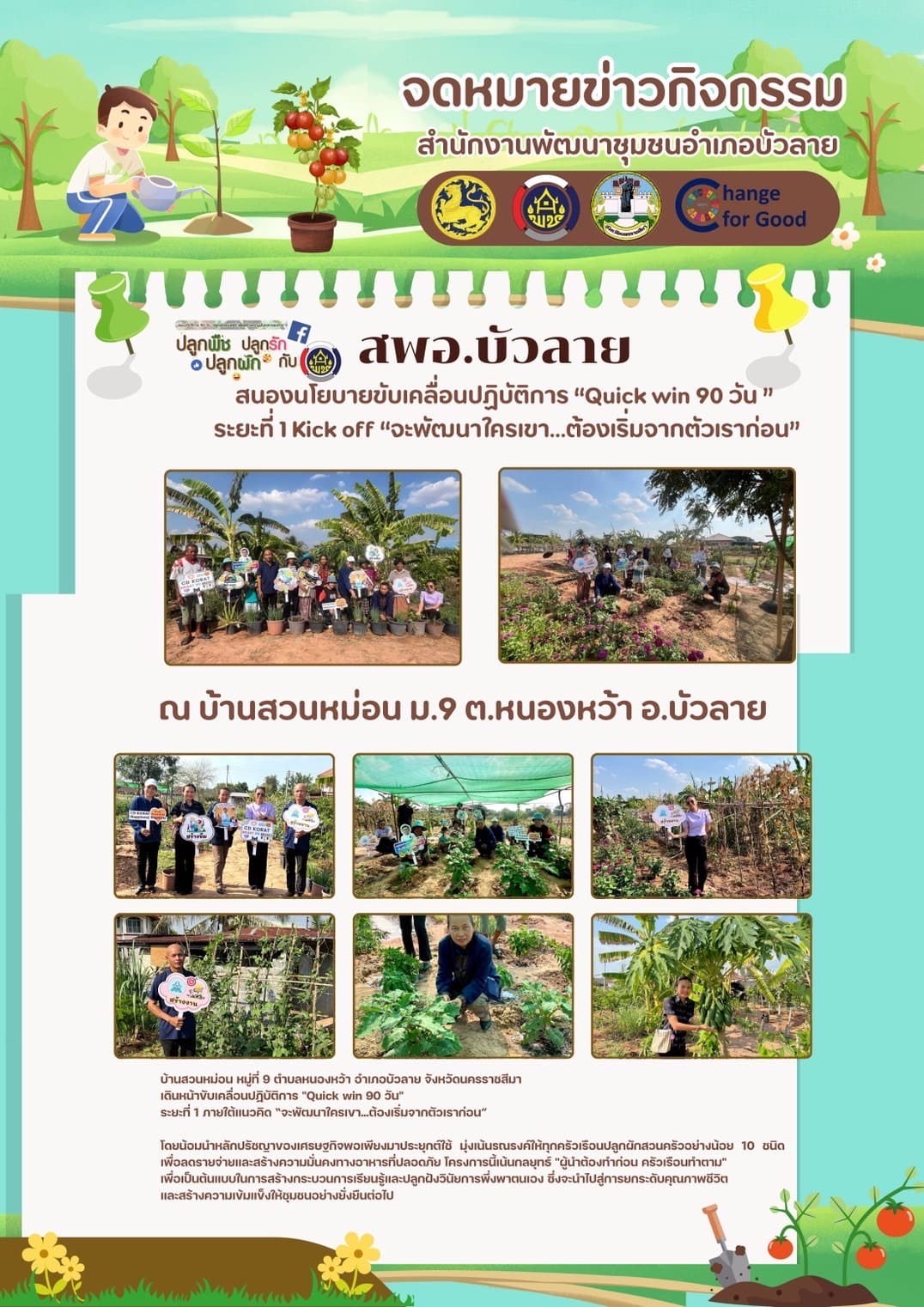 สพอ.บัวลาย เดินหน้าสร้างการรับรู้ ชูโมเดล "บ้านสวนหม่อน" ตำบลหนองหว้า อำเภอบัวลาย ขับเคลื่อน Quick win 90 วัน สู่ความมั่นคงทางอาหารอย่างยั่งยืน