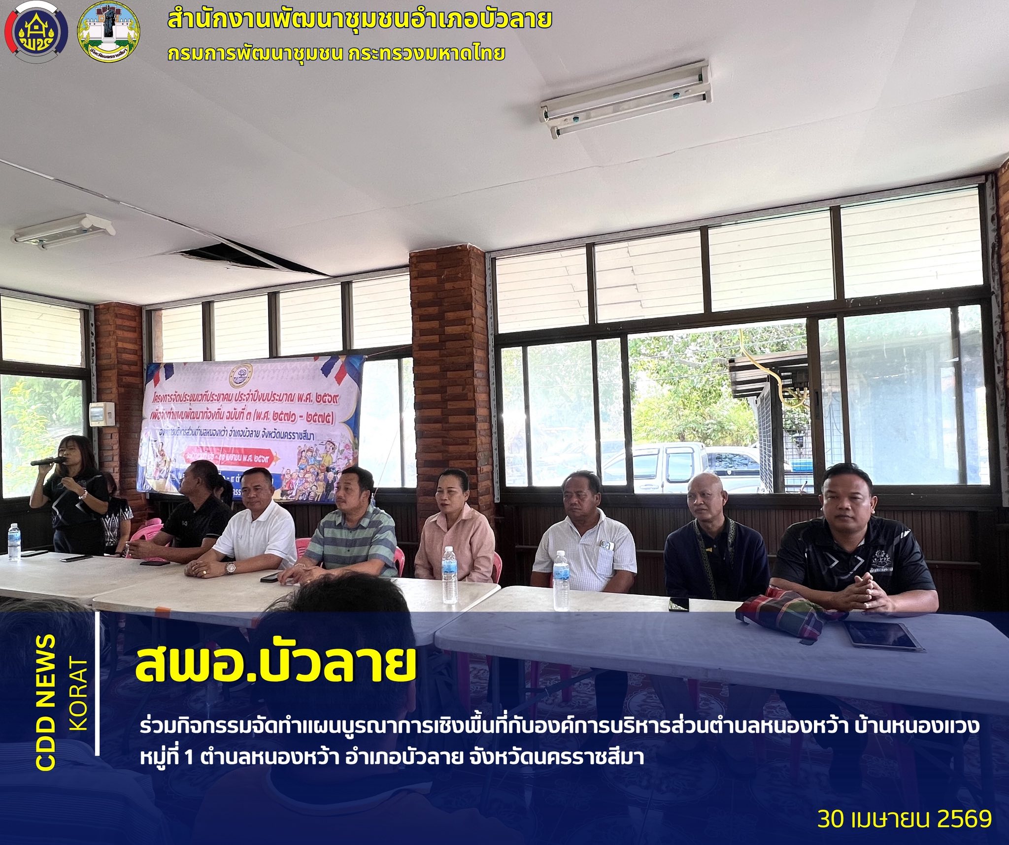สพอ.บัวลาย ร่วมกิจกรรมจัดทำแผนบูรณาการเชิงพื้นที่กับองค์การบริหารส่วนตำบลหนองหว้า บ้านหนองแวง หมู่ที่ 1 ตำบลหนองหว้า อำเภอบัวลาย จังหวัดนครราชสีมา
